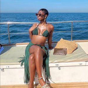 Emerald green Halter 2 piece skirt set